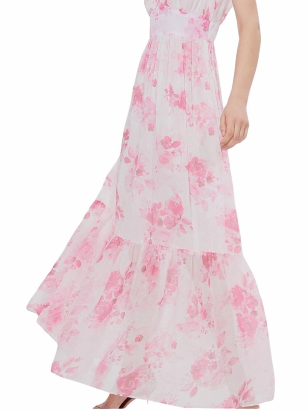 Romantic Pink Floral Maxi Dress Cottagecore Chiffon Feminine Size Small - Picture 8 of 12
